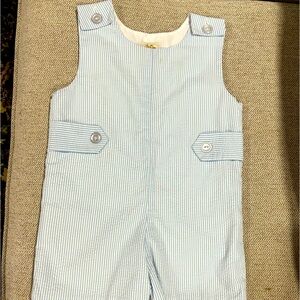 Beaufort Bonnet Romper. White and blue.